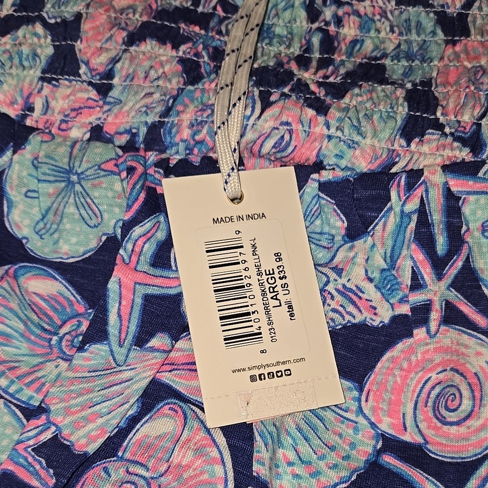 New Simply Southern Pink and Blue Smocked Mini Skater Skirt Beach Design S or L - Picture 4 of 6